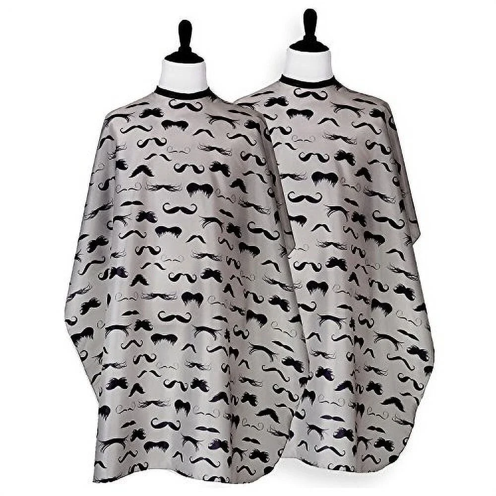 Hair Salon Cape for Stylists and Barbers, Retro Mustache Black and Tan (2-pack)